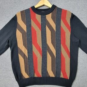 Fiume Italy Men's Sweater L 52 Geometric Pattern Knit Merino Wool Pullover Retro